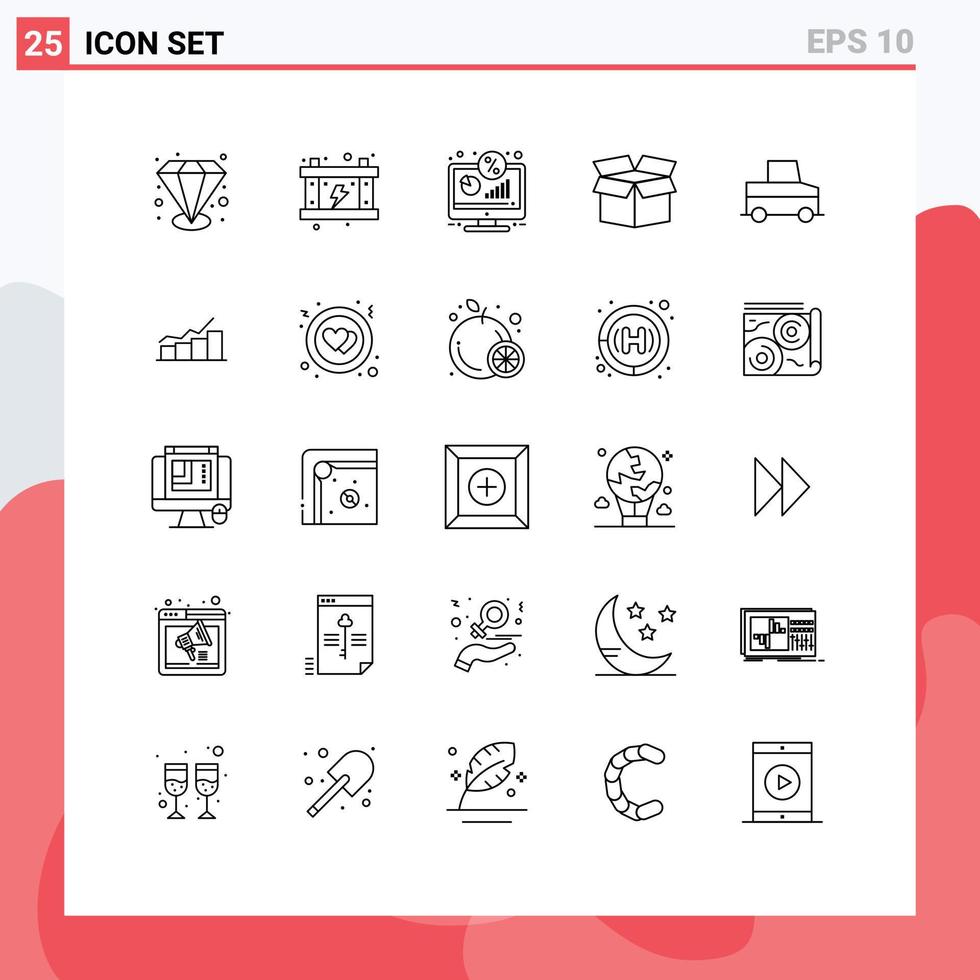 Bearbeitbares Vektorlinienpaket mit 25 einfachen Linien von LKW-Auto-Display-Produktboxen bearbeitbare Vektordesign-Elemente vektor