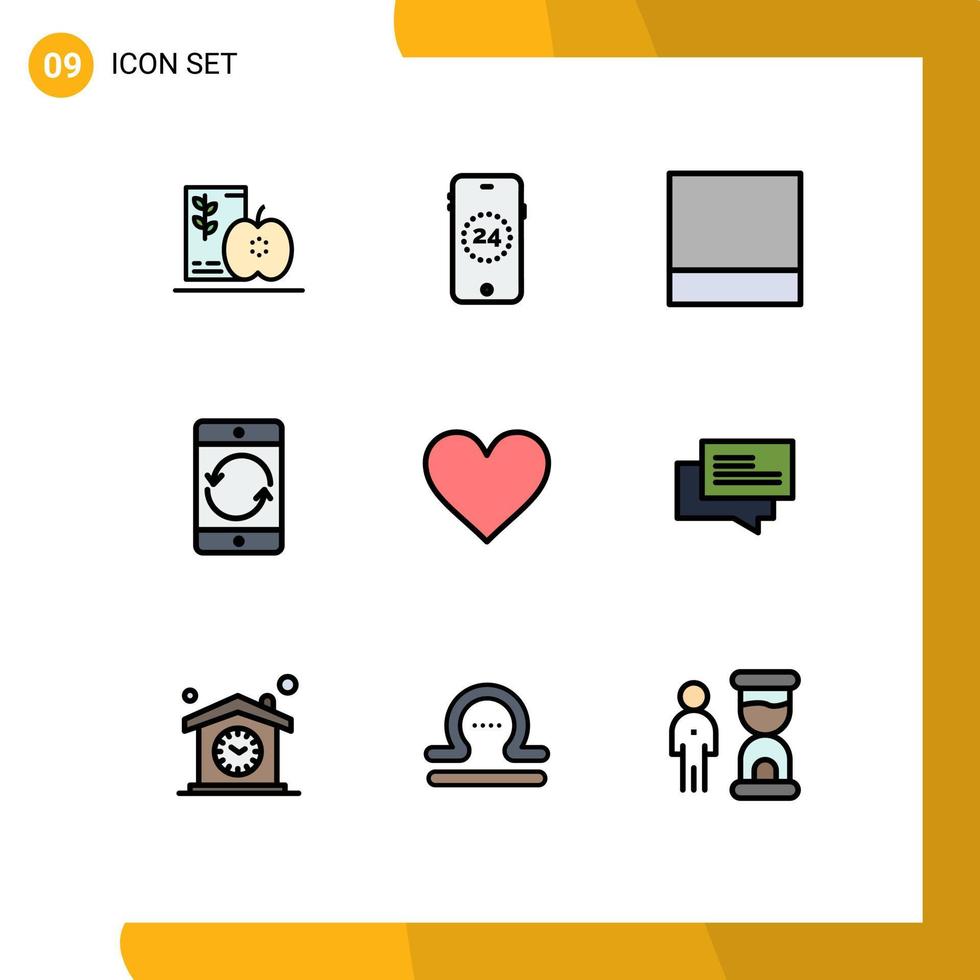 Satz von 9 kommerziellen Filledline-Flachfarbpaketen für bearbeitbare Vektordesign-Elemente für Schnittstellenliebesgitter mobile Geräte vektor