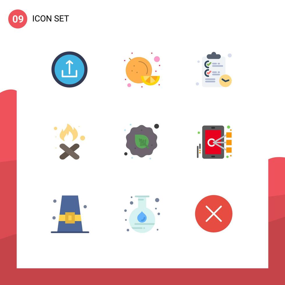 mobil gränssnitt platt Färg uppsättning av 9 piktogram av diet förorening checklista sopor bränna redigerbar vektor design element
