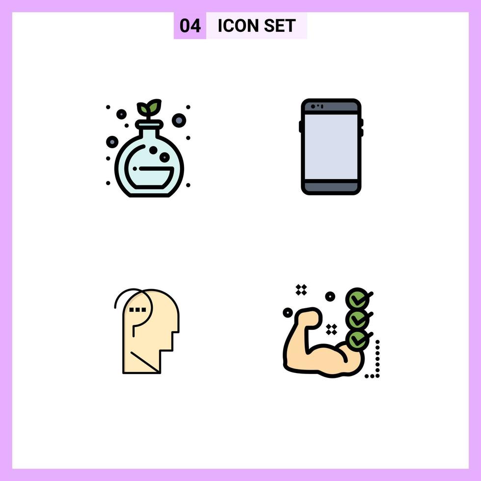 universelle Symbolsymbole Gruppe von 4 modernen gefüllten flachen Farben der Chemie verwirren Gehirn Telefon huawei Frage editierbare Vektordesign-Elemente vektor
