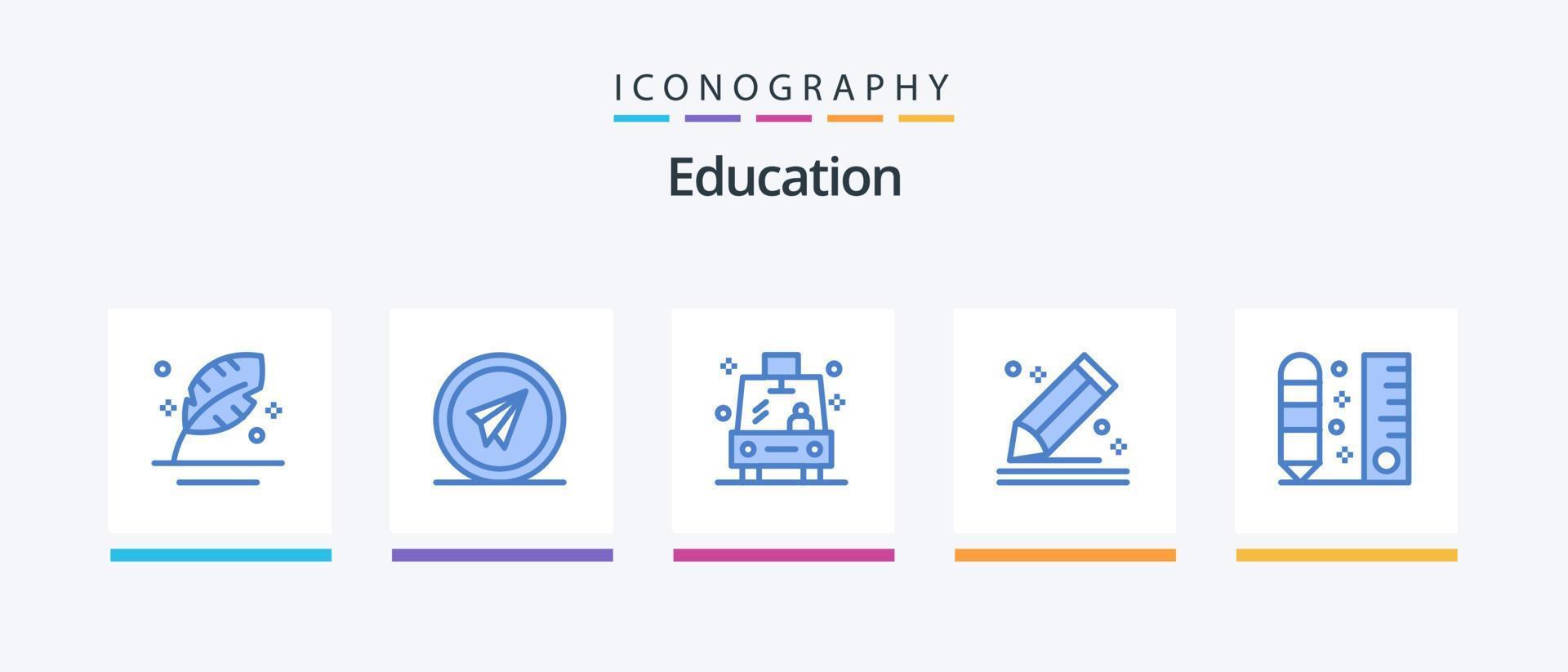 Bildung blau 5 Icon Pack inklusive Skizze. Zeichnen. Papier. komponieren. Fahrzeug. kreatives Symboldesign vektor