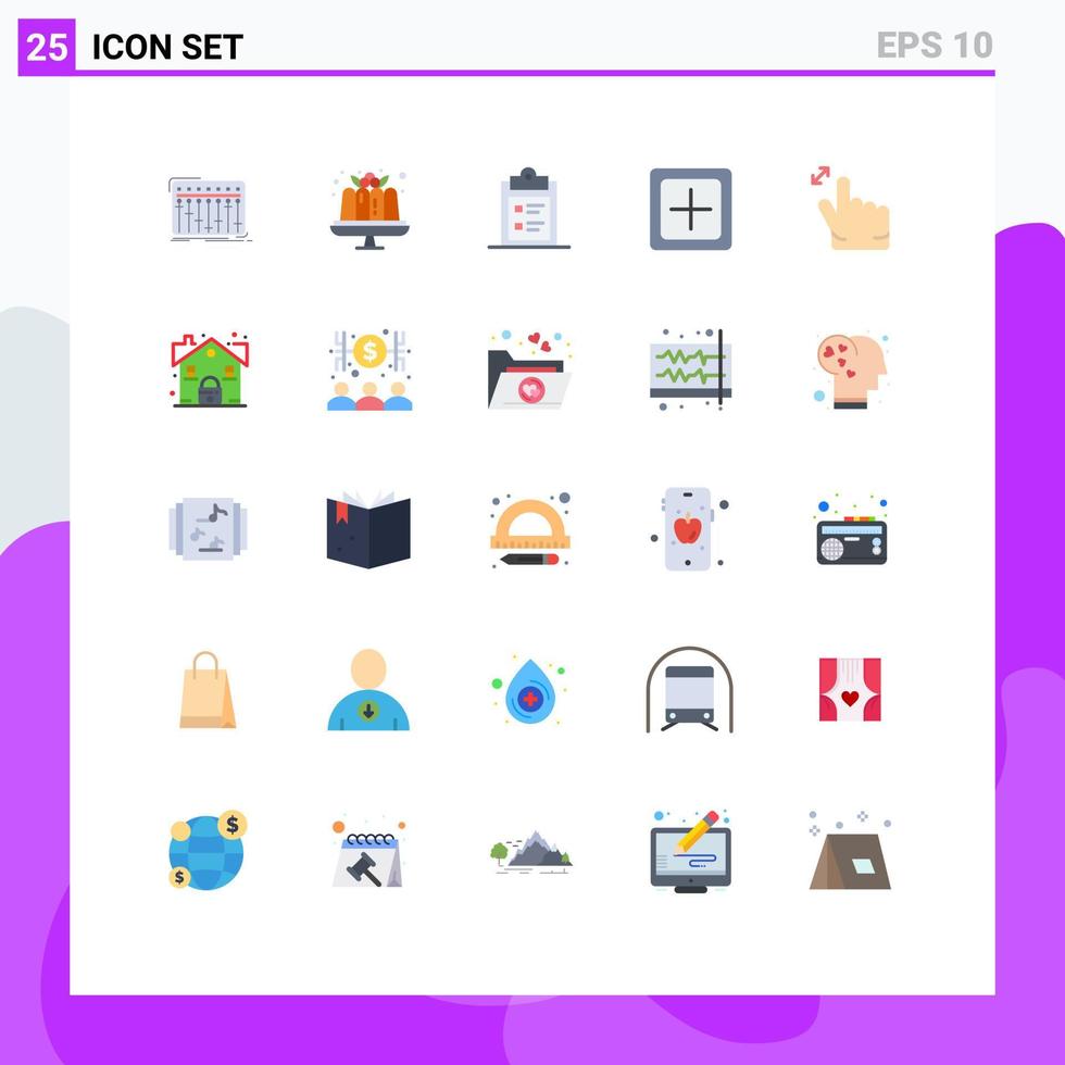flaches farbset der mobilen schnittstelle mit 25 piktogrammen plus mehr süßigkeiten erstellen textbearbeitbare vektordesignelemente vektor