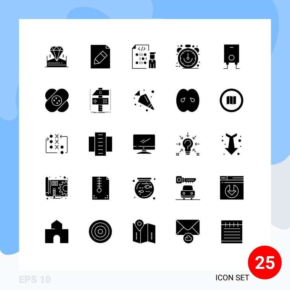 moderner Satz von 25 soliden Glyphen und Symbolen wie Kesselverkauf entwickelt begrenzte Uhr editierbare Vektordesign-Elemente vektor