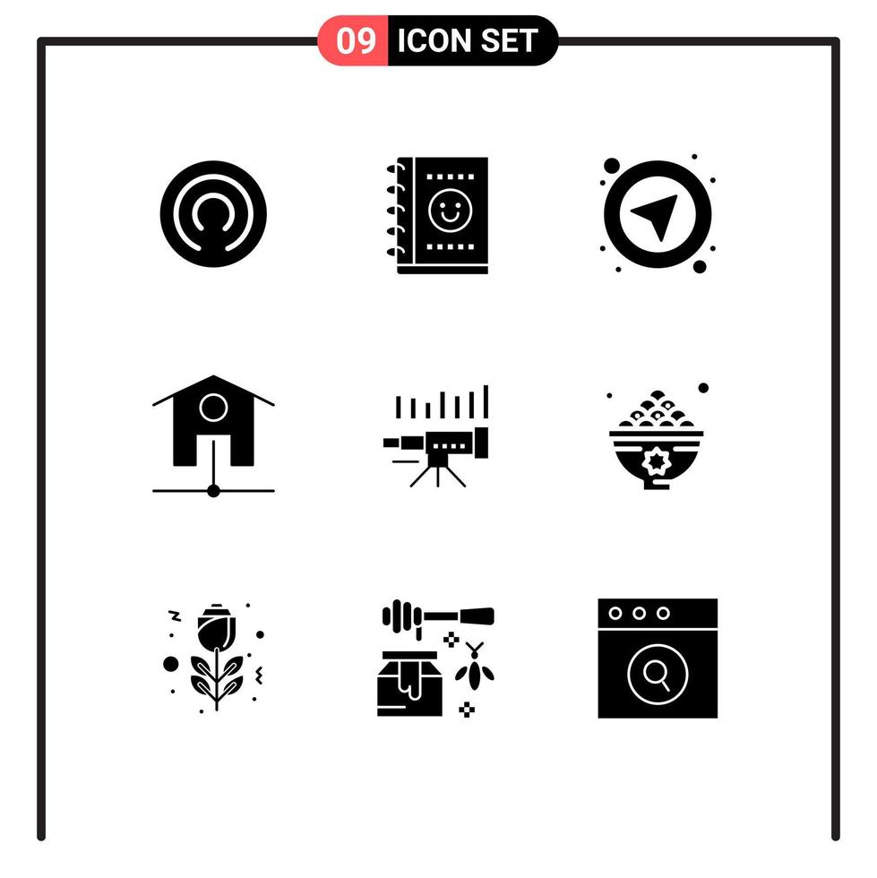 Satz von 9 Vektor-Solid-Glyphen im Raster für Marktprognosen Wählen Sie bearbeitbare Vektordesign-Elemente für Business-WLAN aus vektor