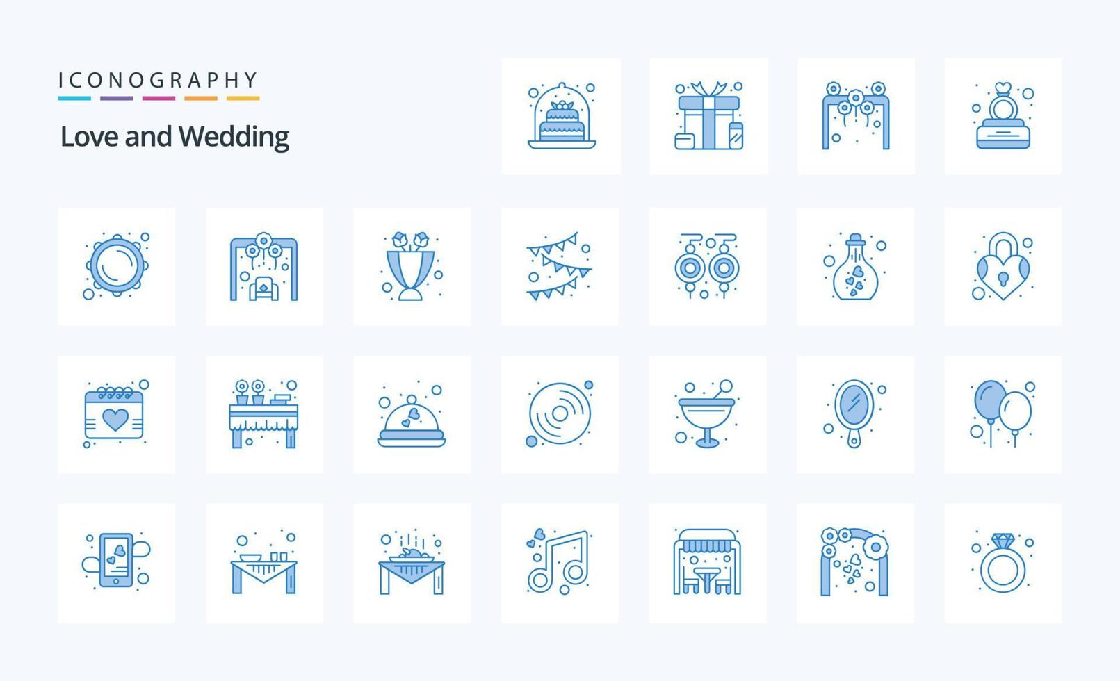 25 blaue Icon-Packs für Hochzeiten vektor