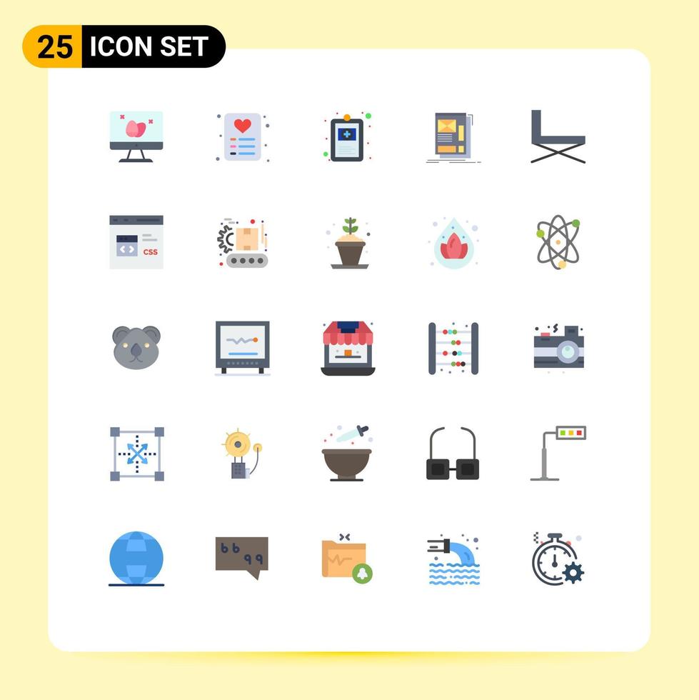 piktogrammsatz von 25 einfachen flachen farben der möbelentwicklung gesundheit layout rahmen editierbare vektordesignelemente vektor