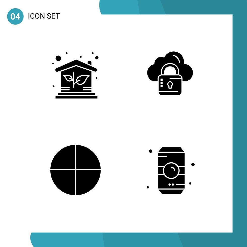 mobil gränssnitt fast glyf uppsättning av 4 piktogram av eco piller fast egendom louck flaska redigerbar vektor design element