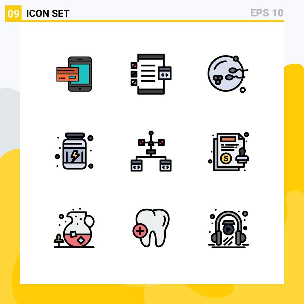 universelle Symbolsymbole Gruppe von 9 modernen gefüllten flachen Farben der Fitness-Reproduktions-App Fortpflanzungsgerät editierbare Vektordesign-Elemente vektor
