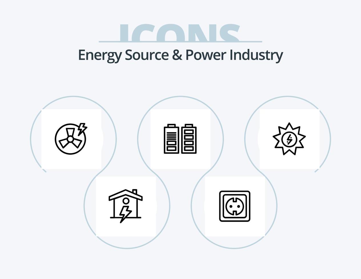 Energiequelle und Energiewirtschaft Linie Icon Pack 5 Icon Design. Schild. Energie. Globus. Solar. Fabrik vektor