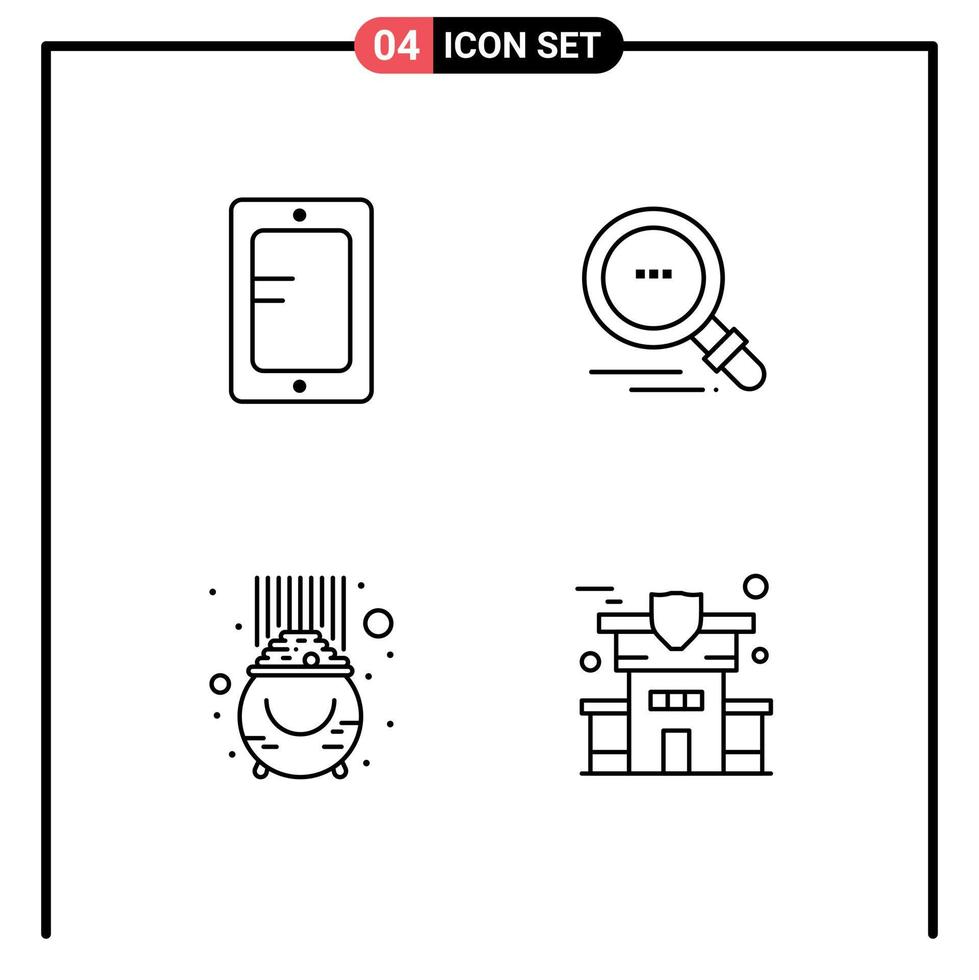 Satz von 4 Vektor-Filledline-Flachfarben auf Raster für mobile Glücksschule-Motivationstopf editierbare Vektordesign-Elemente vektor