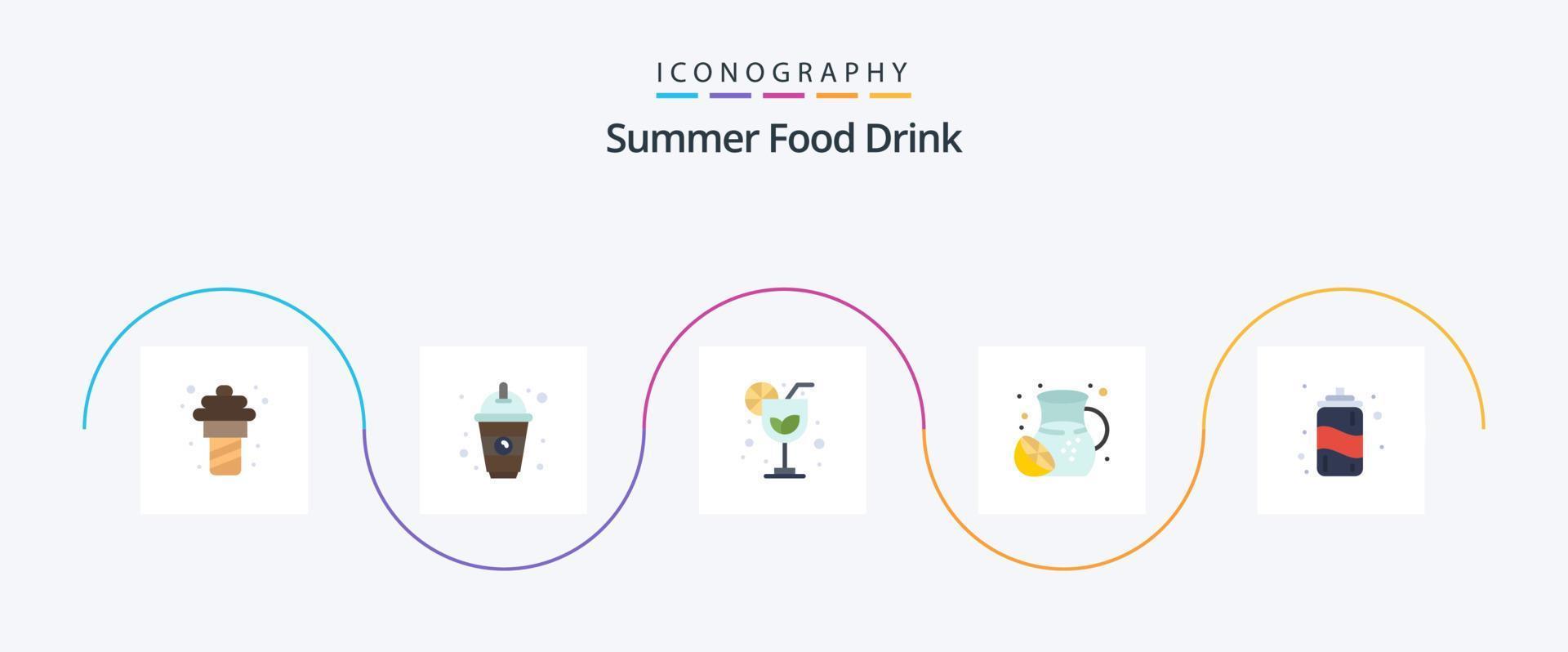 sommar mat dryck platt 5 ikon packa Inklusive sommar. dryck. dryck. lemonader. sommar vektor