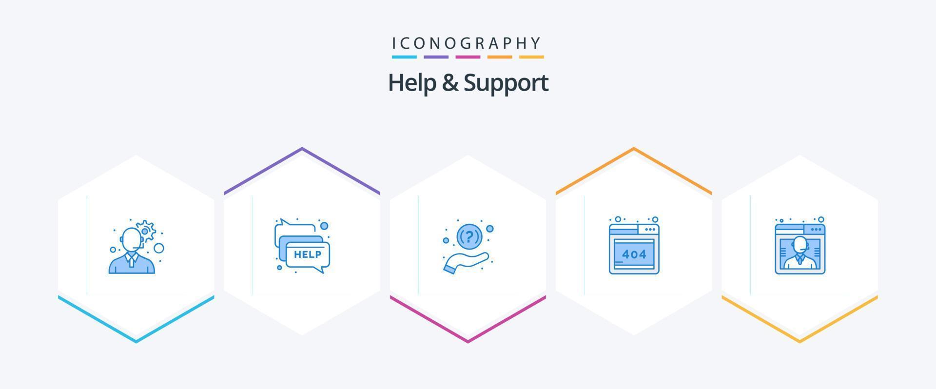 hjälp och Stöd 25 blå ikon packa Inklusive Stöd. kund. hjälp. företag. fel vektor