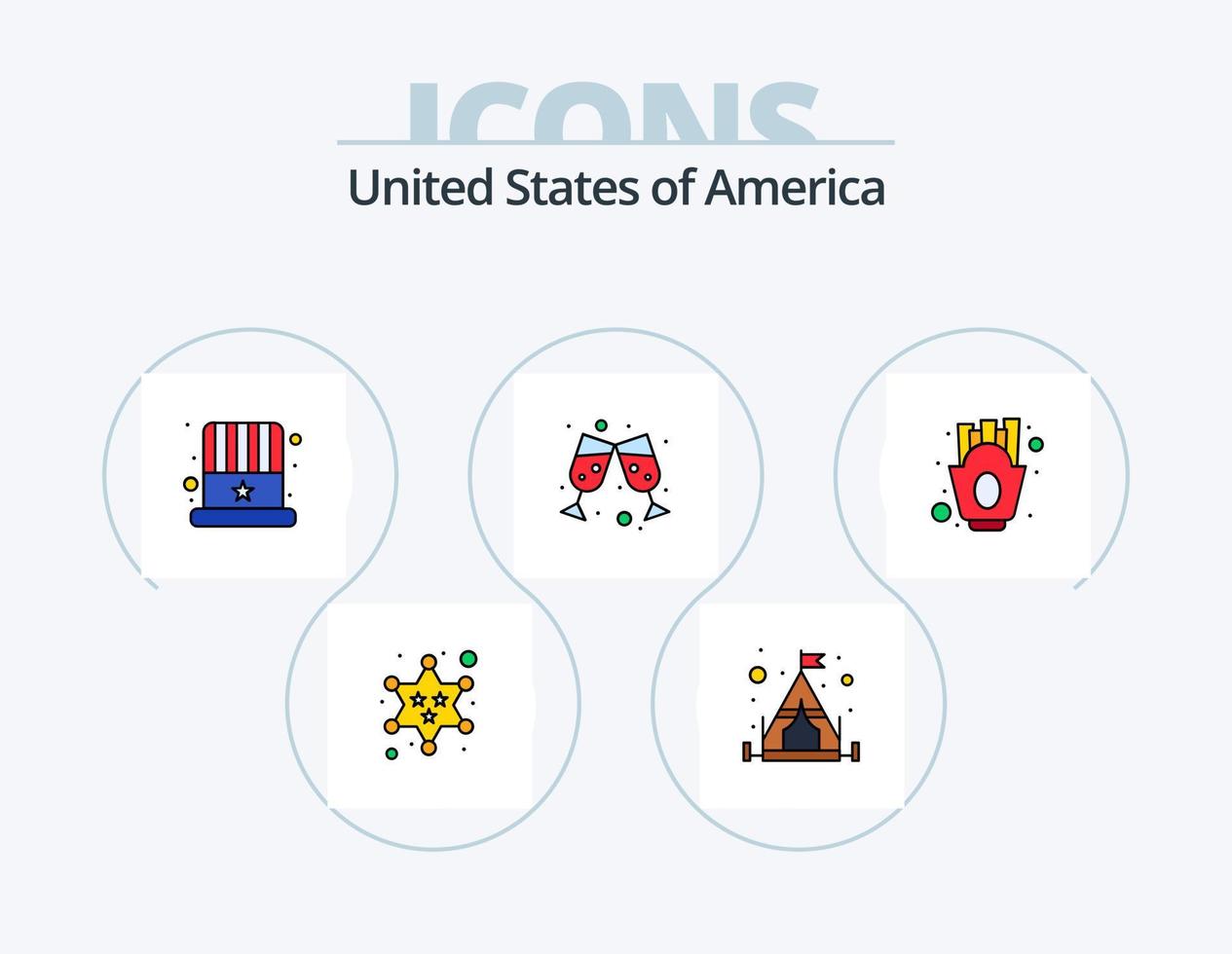 USA-Linie gefüllt Icon Pack 5 Icon Design. Vereinigte Staaten von Amerika. Schild. Flasche. Sicherheit. Feuer vektor