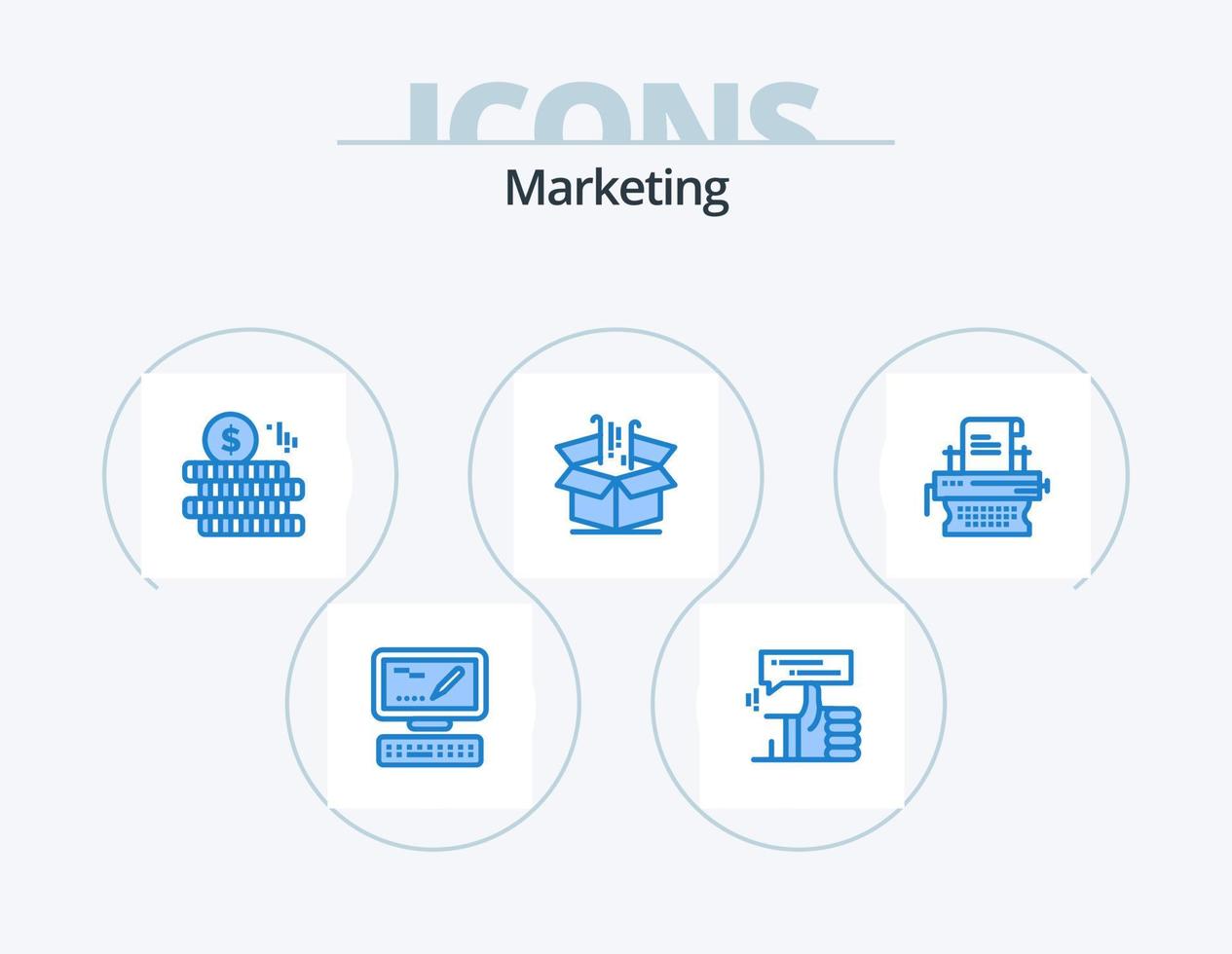 Marketing blau Icon Pack 5 Icon-Design. Marketing. Marketing. Geld. Waren. Unternehmen vektor