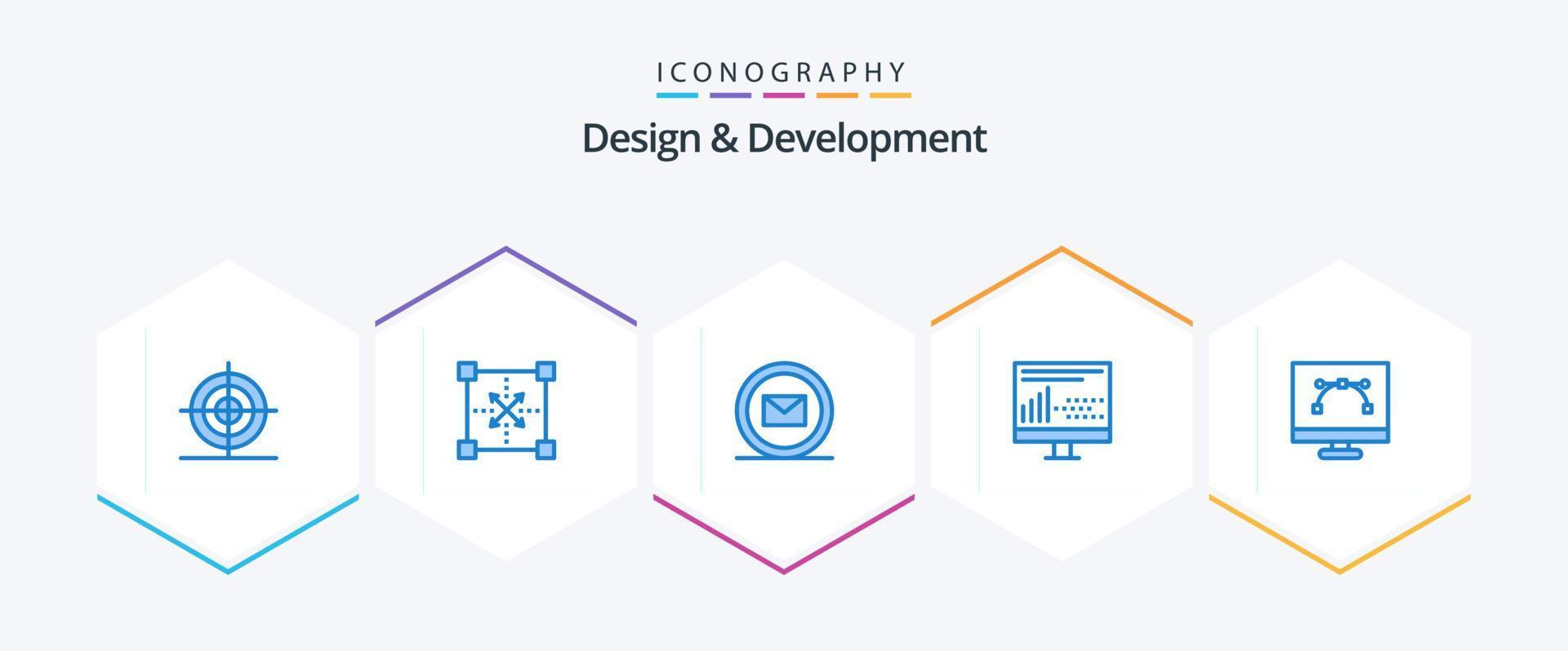 design und entwicklung 25 blaue symbolpakete mit statistiken. Entwicklung. gestalten. Design. Netz vektor