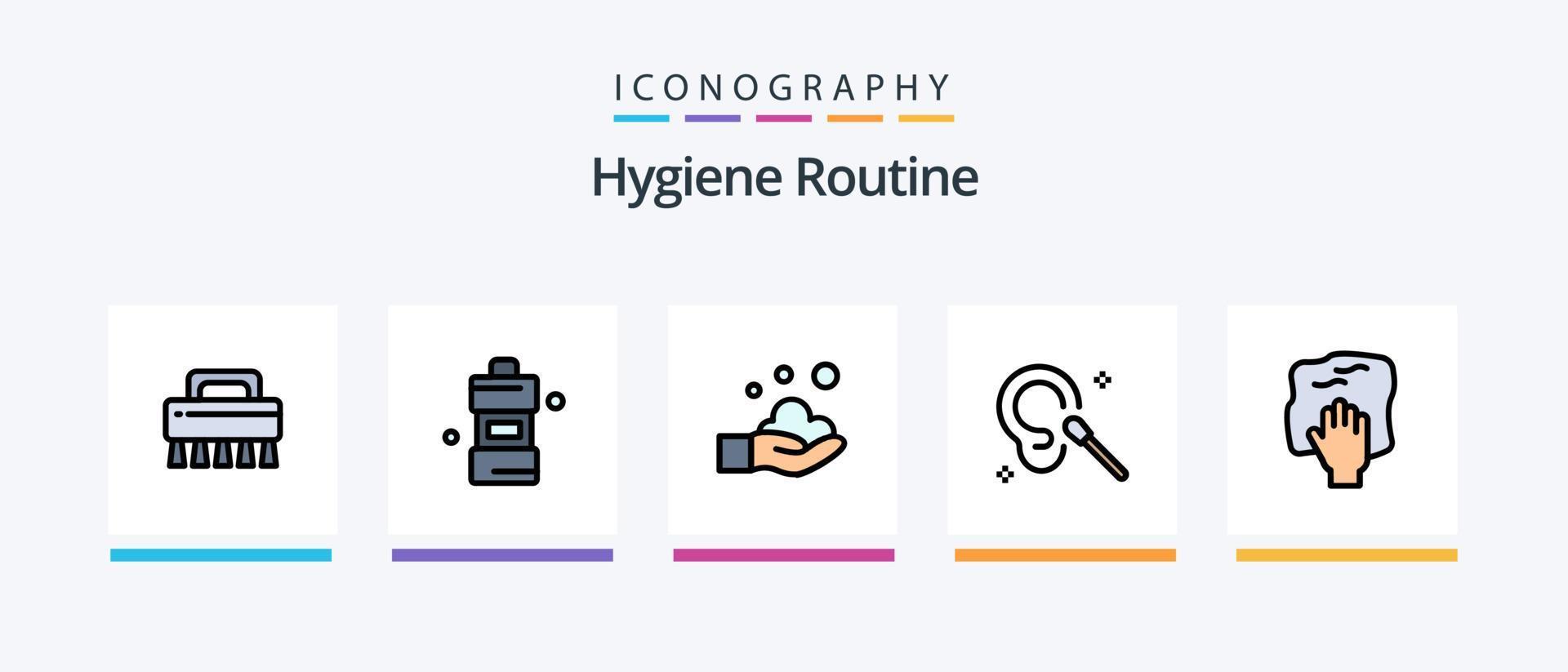 hygien rutin- linje fylld 5 ikon packa Inklusive badrum. hand. rengöring. torktumlare. badrum. kreativ ikoner design vektor