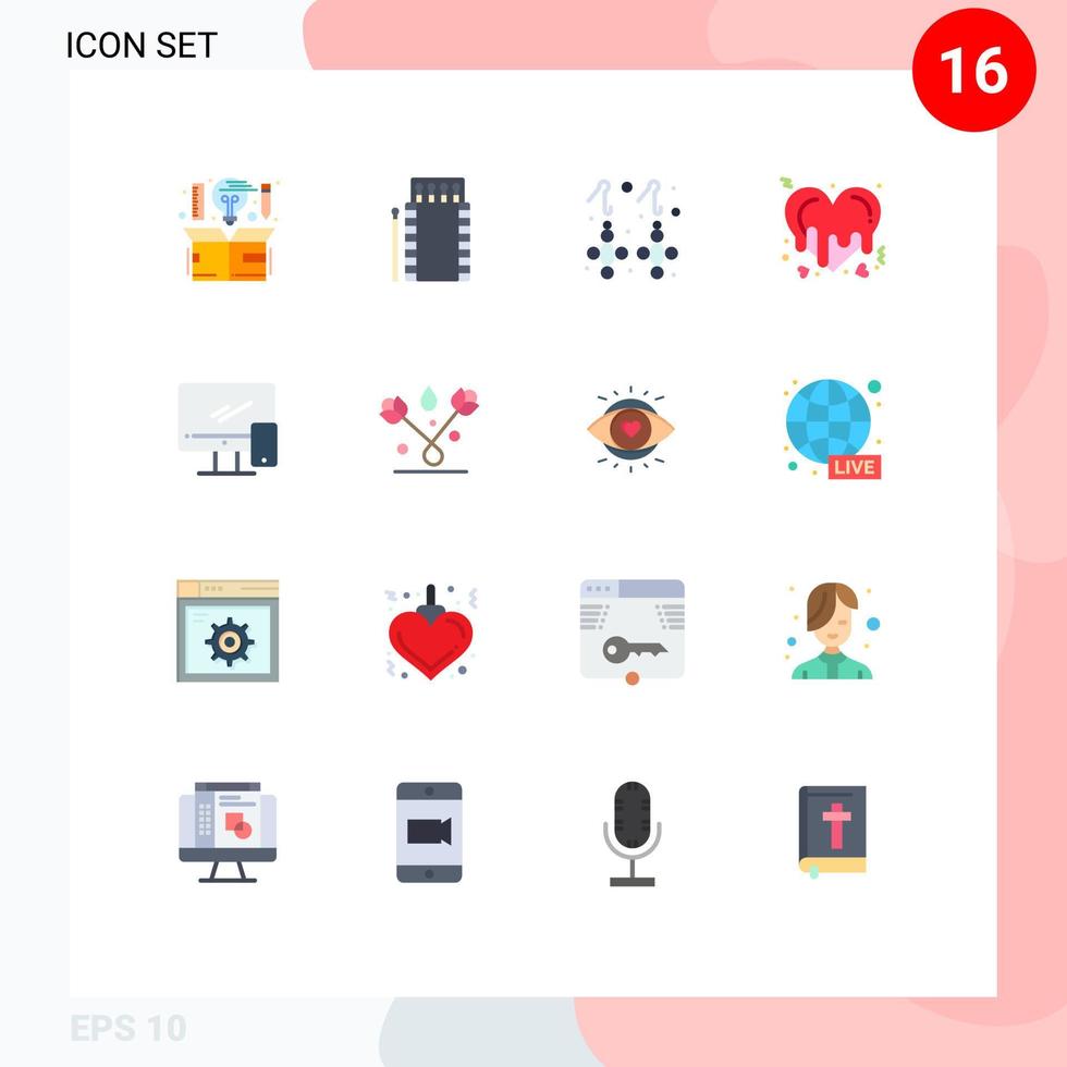 grupp av 16 platt färger tecken och symboler för roman hjärta bål blödning ädelsten redigerbar packa av kreativ vektor design element