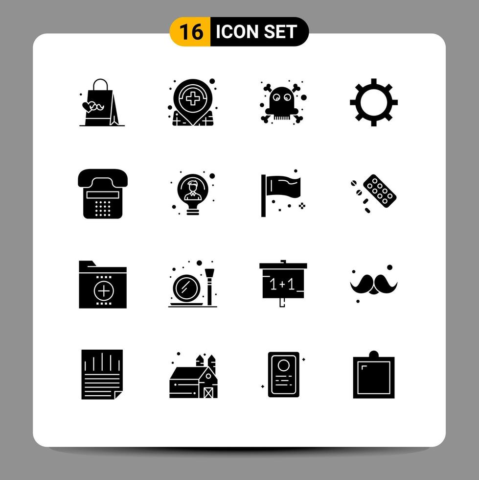 satz von 16 modernen ui-symbolen symbolzeichen für telefonkontakt gefährliches kommunikationsmanagement editierbare vektordesignelemente vektor