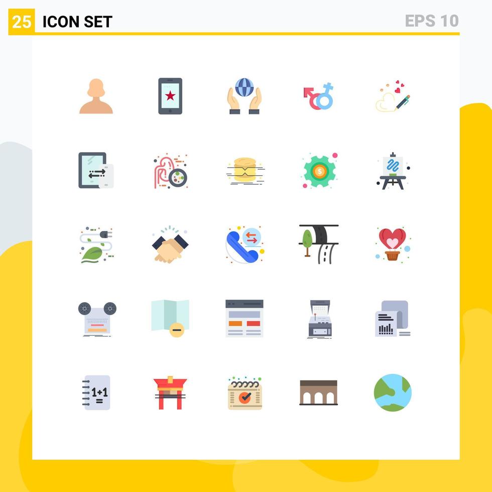 25 flaches Farbkonzept für mobile Websites und Apps lieben editierbare Vektordesign-Elemente der weiblichen Biosphäre des männlichen Geschlechts vektor