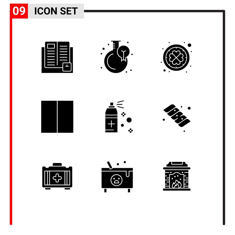 Satz von 9 kommerziellen Solid-Glyphen-Packs für Flaschenlayout-Fortschrittsschnittstelle Kleeblatt editierbare Vektordesign-Elemente vektor