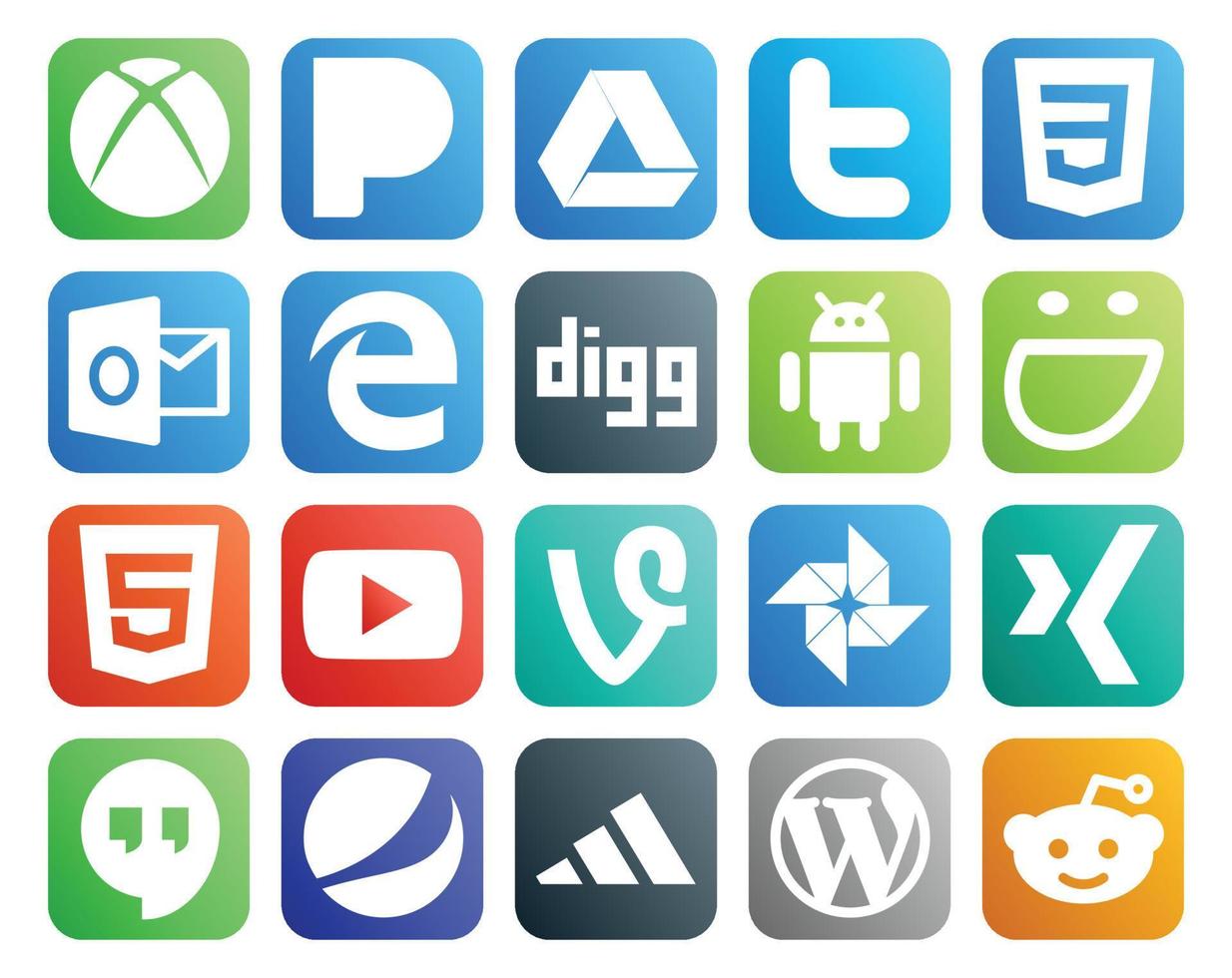 20 Symbolpakete für soziale Medien, einschließlich Hangouts-Foto diggvine youtube vektor