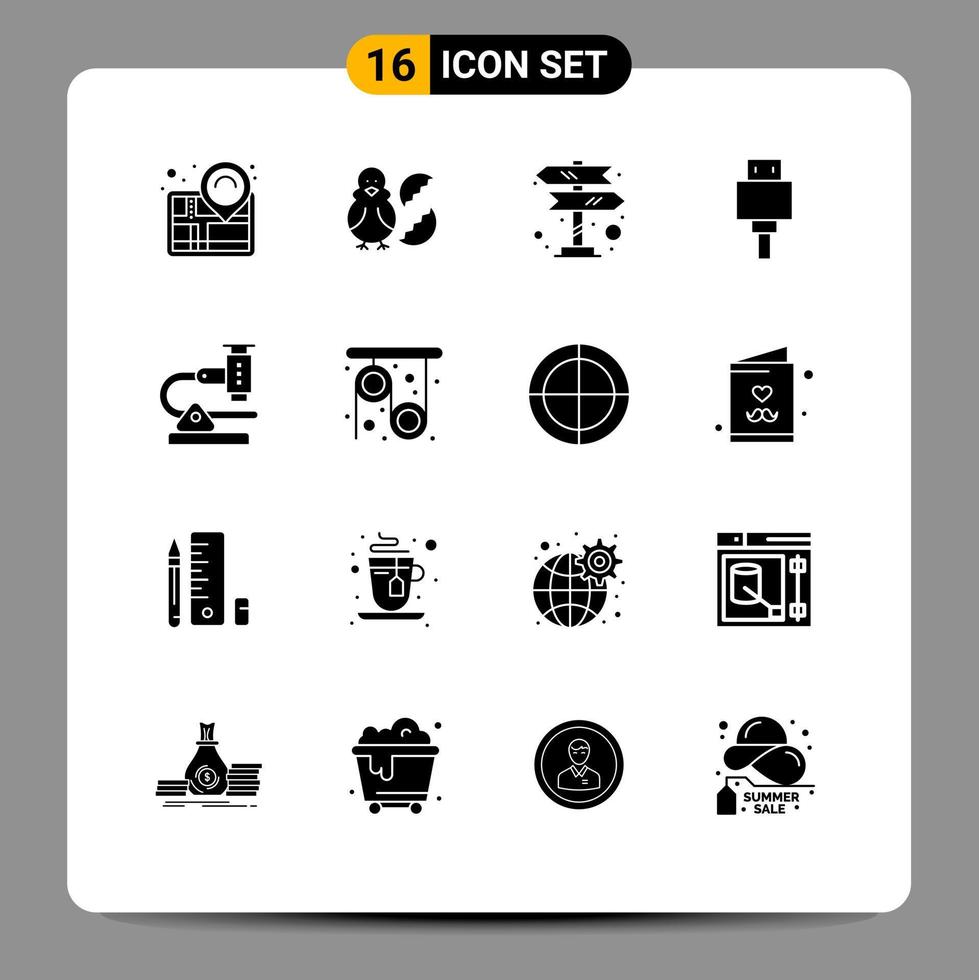 16 universelle Solid-Glyphen-Sets für Web- und mobile Anwendungen, Chemiespeicherung, glückliche Dateinavigation, editierbare Vektordesign-Elemente vektor