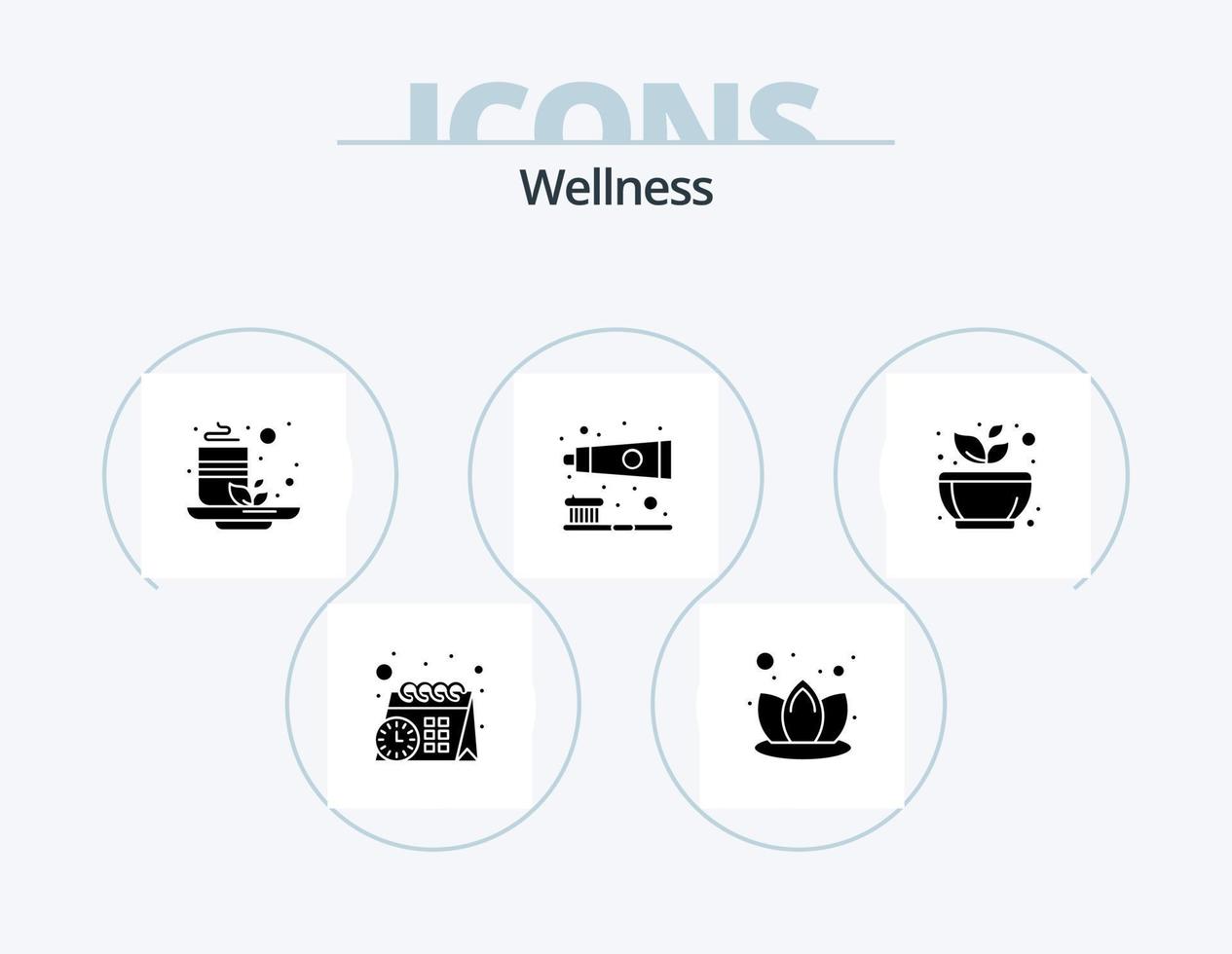 Wellness-Glyphen-Icon-Pack 5 Icon-Design. Spa. Granatwerfer. Tee. schleifend. Zahnbürste vektor