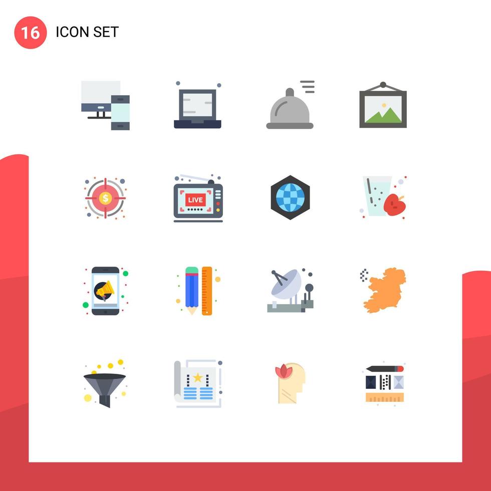 uppsättning av 16 vektor platt färger på rutnät för finansiell vägg bärbar dator bild äta redigerbar packa av kreativ vektor design element