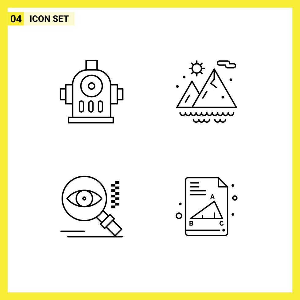 Gruppe von 4 modernen Filledline-Flachfarben, die für Feuer eingestellt sind, finden bearbeitbare Vektordesign-Elemente für die Augenbildung in den Bergen vektor