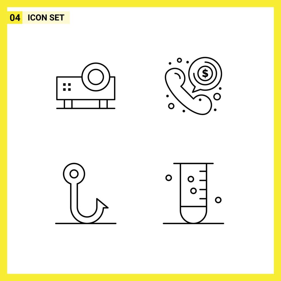 uppsättning av 4 modern ui ikoner symboler tecken för multimedia prata glida projektor kommunikation fiske redigerbar vektor design element