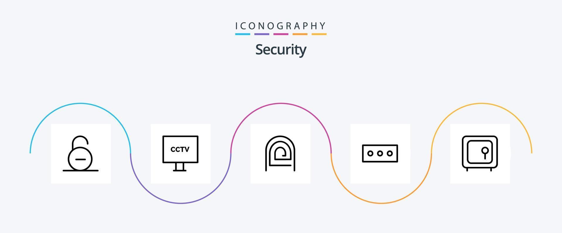 Security Line 5 Icon Pack inklusive Bank. Passwort. Überwachung. Leser. Passwort vektor