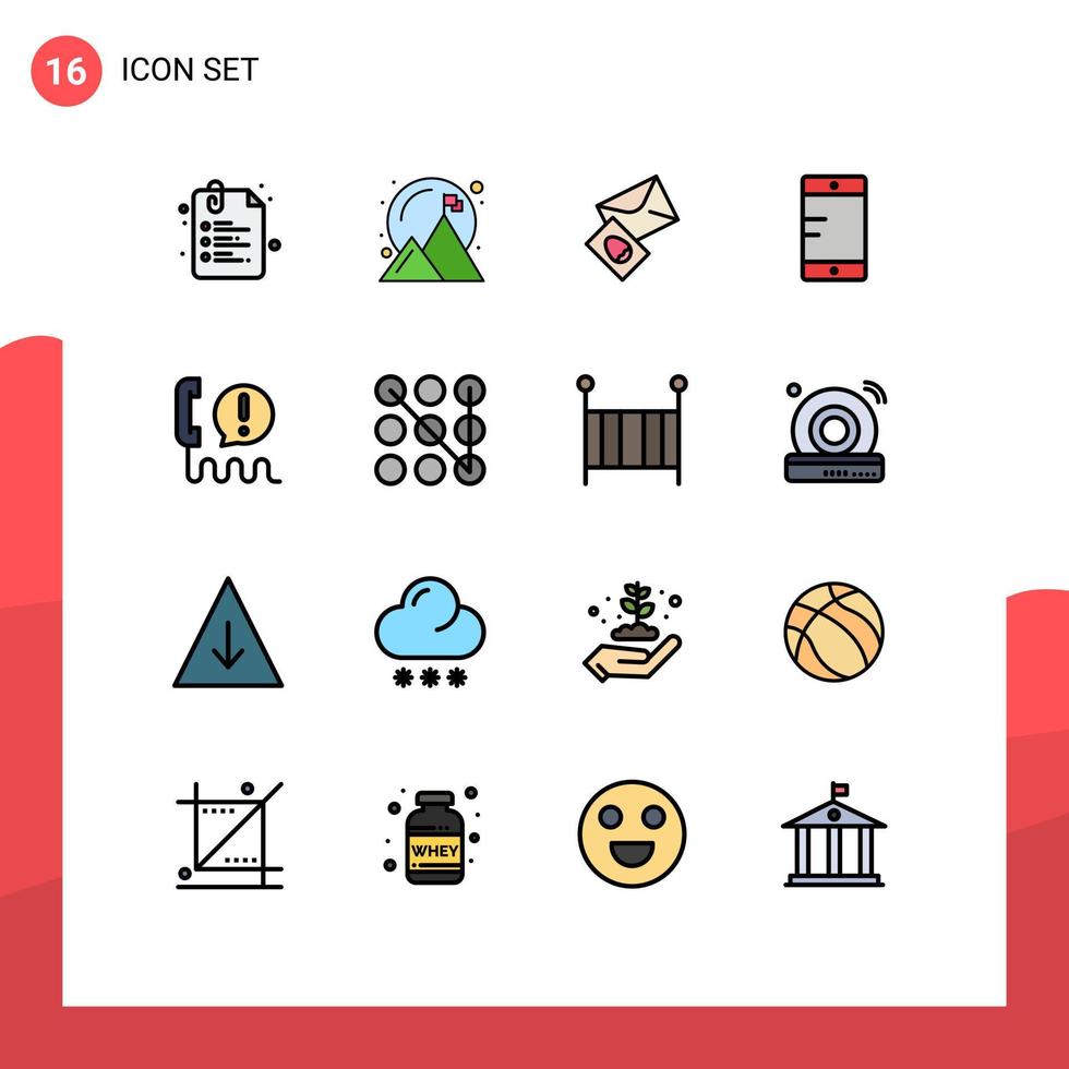 Gruppe von 16 flachen, farbgefüllten Linien Zeichen und Symbolen für mobile, editierbare, kreative Vektordesign-Elemente der Massege-Schule vektor