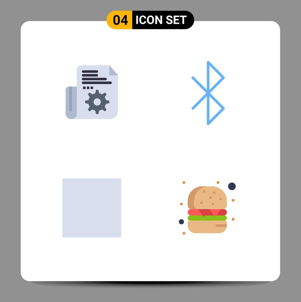 Gruppe von 4 modernen flachen Symbolen, die für Dokument-Burger-Tools festgelegt wurden, signalisieren editierbare Vektordesign-Elemente für Lebensmittel vektor