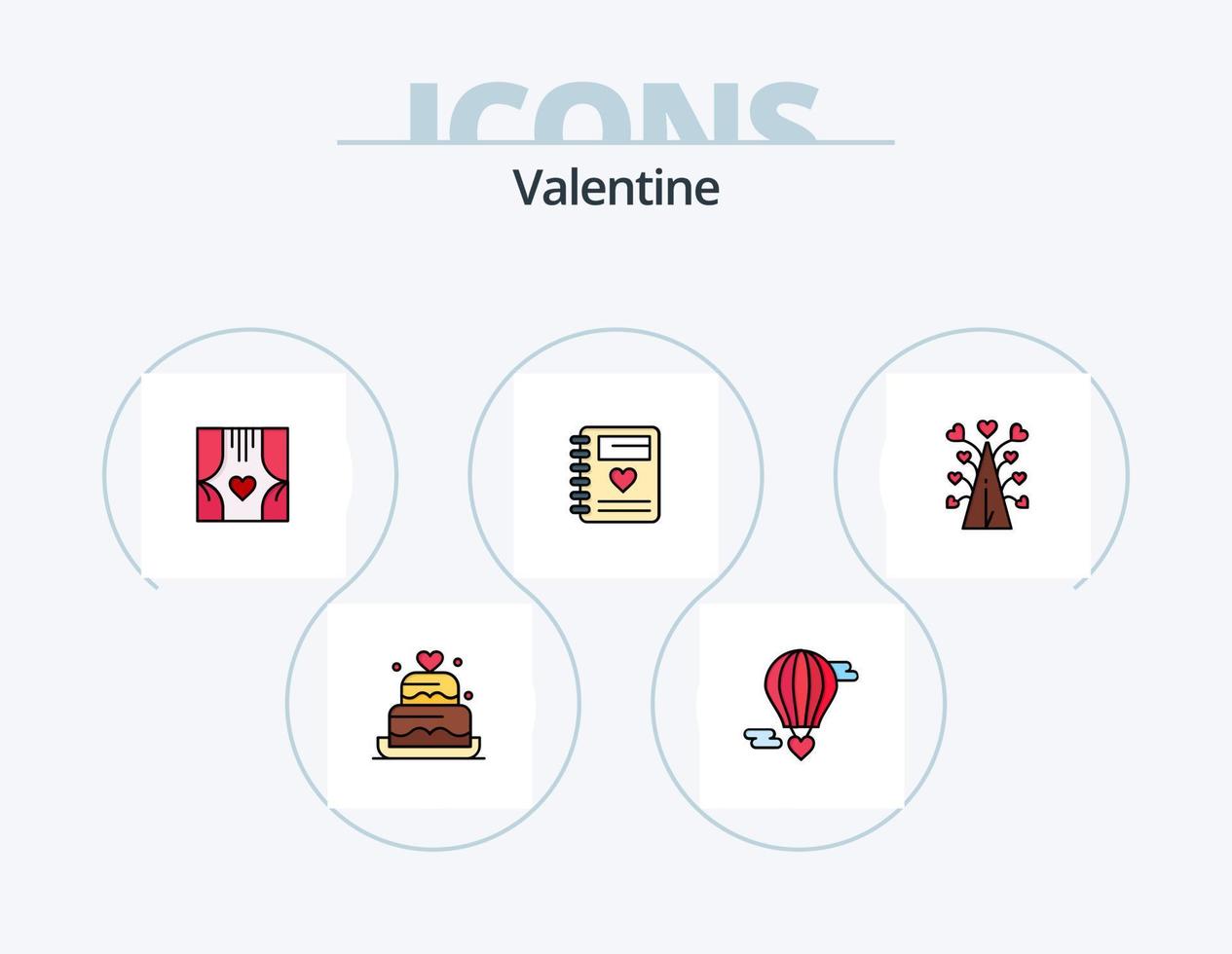 valentine linje fylld ikon packa 5 ikon design. låda. kärlek. sömnad hjärta. dag. valentine vektor