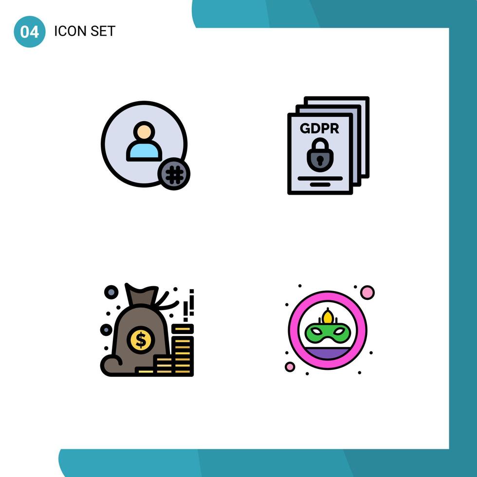 Gruppe von 4 gefüllten flachen Farben Zeichen und Symbolen für bearbeitbare Vektordesign-Elemente für sicheren Twitter-GDPR-Beutel vektor