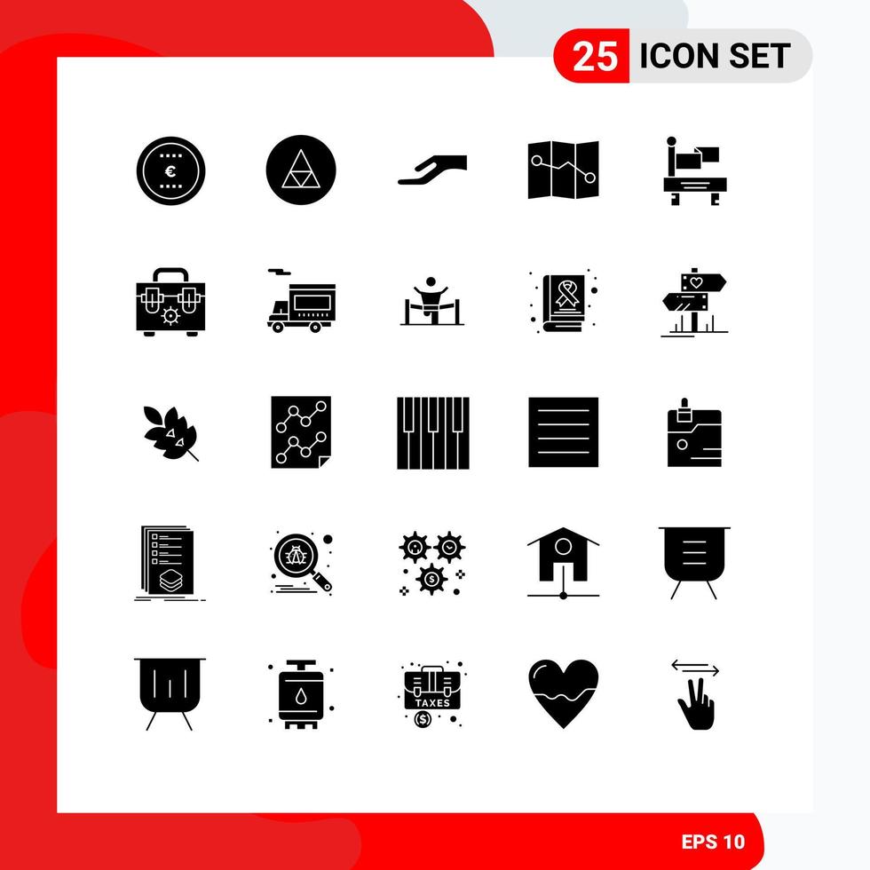 25 solides Glyphenkonzept für mobile Websites und Apps Taschenzugsymbole Flaggenkarte editierbare Vektordesign-Elemente vektor