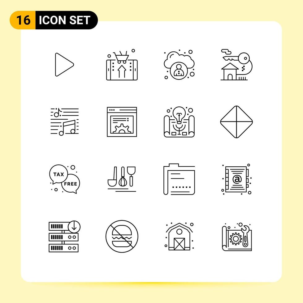 uppsättning av 16 modern ui ikoner symboler tecken för musikalisk nyckel smartphone verklig egendom Hem redigerbar vektor design element