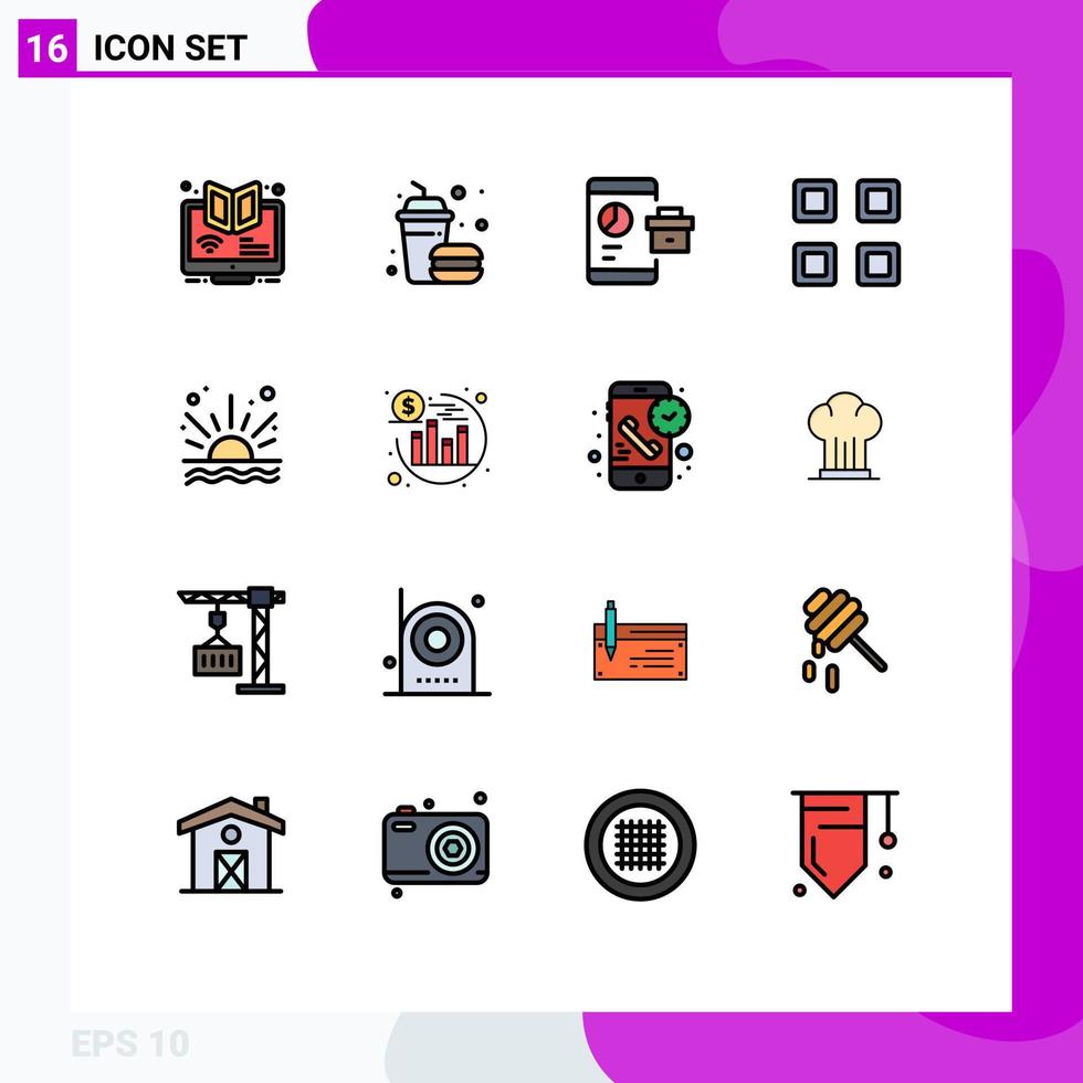 satz von 16 modernen ui-symbolen symbole zeichen für seitenraster schnelle smartphone-berichte editierbare kreative vektordesignelemente vektor