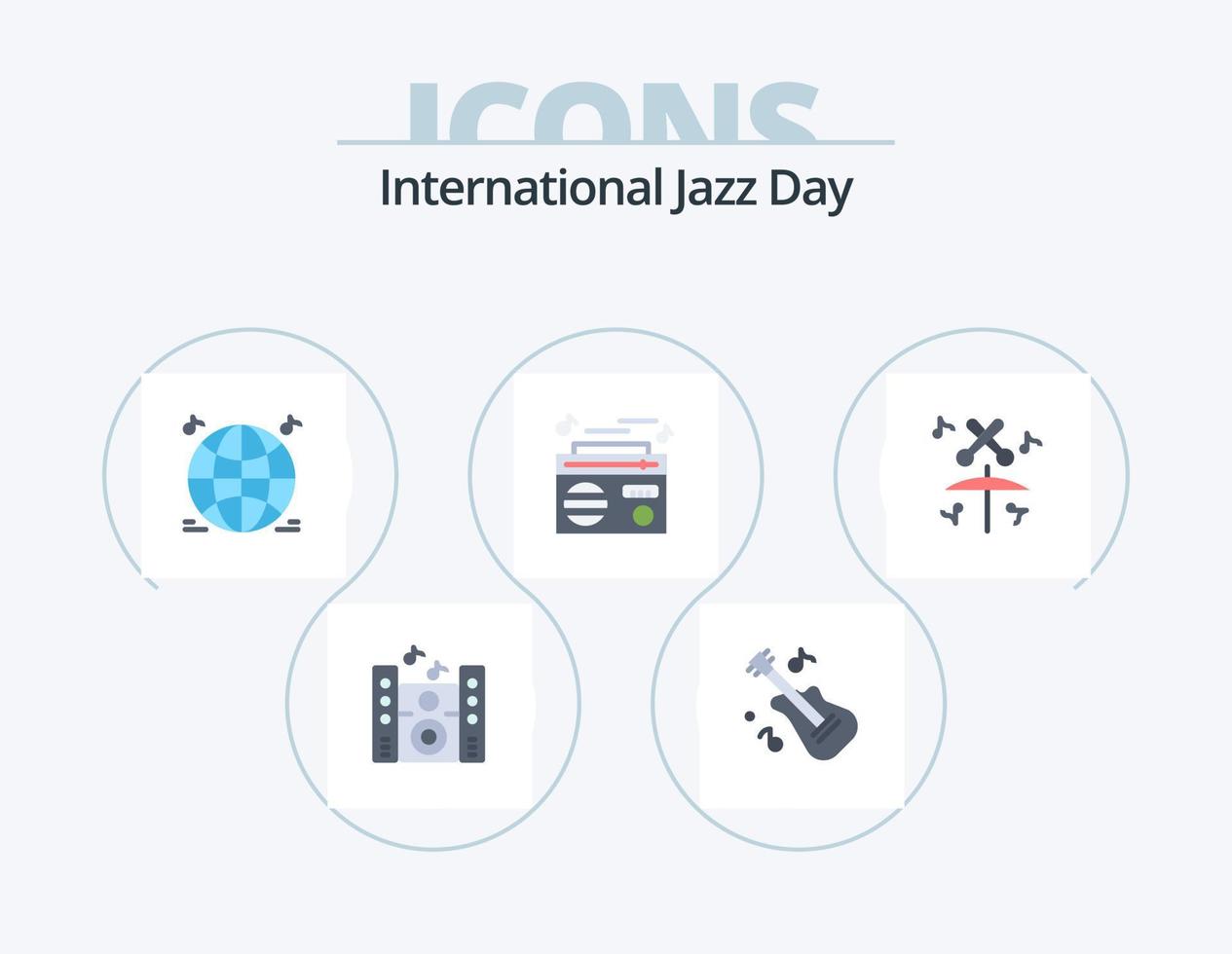 International Jazz Day Flat Icon Pack 5 Icon Design. . Multimedia. Multimedia. Musik. Audio- vektor