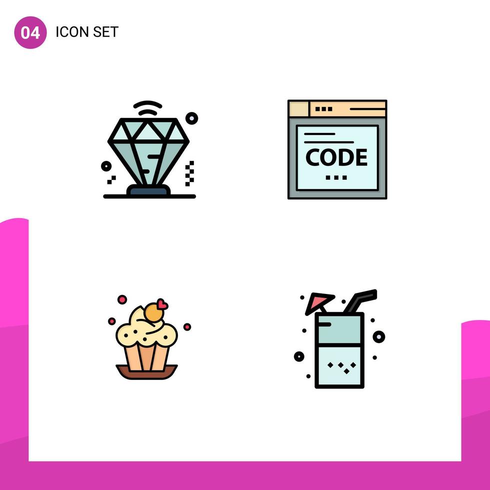 Mobile Schnittstelle Filledline Flat Color Set von 4 Piktogrammen von Business Cup Browser Coding Getränke editierbare Vektordesign-Elemente vektor