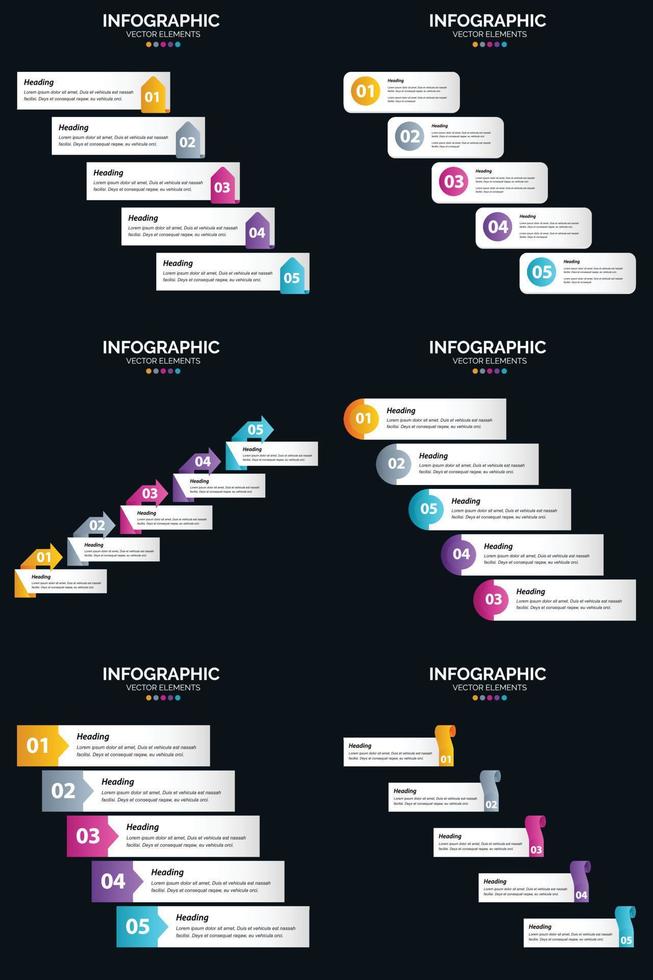 vektor 6 infographics packa presentation glida mall 5 steg cykel diagram och tidslinjer