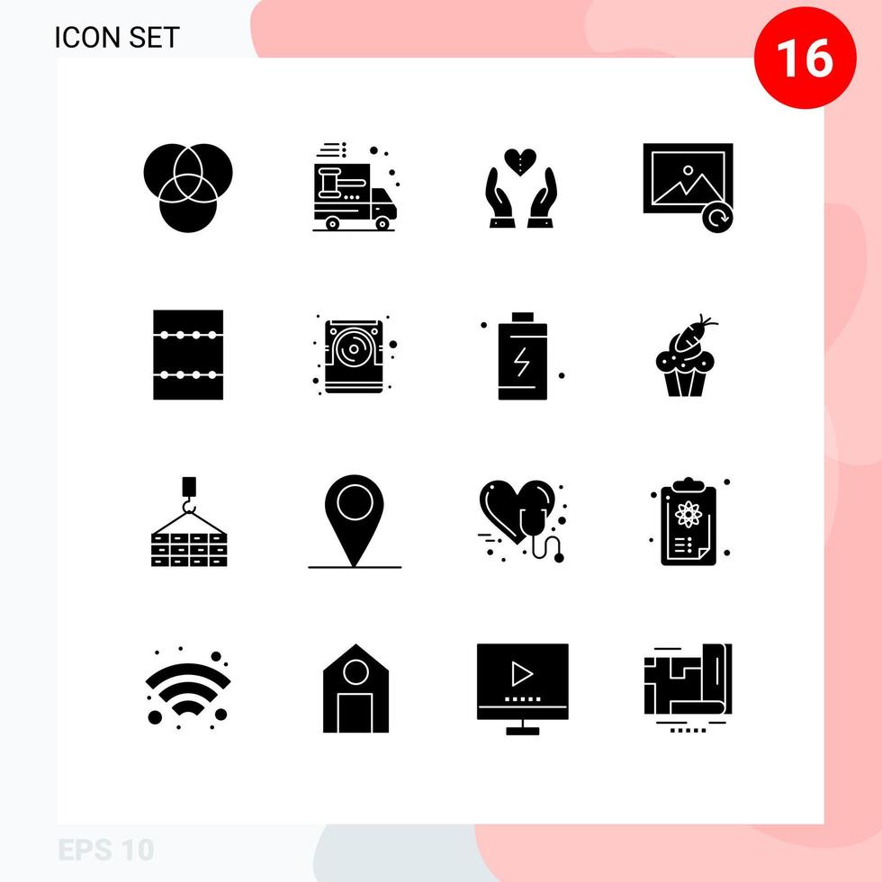 modern uppsättning av 16 fast glyfer och symboler sådan som data minimera känslor layout Foto redigerbar vektor design element