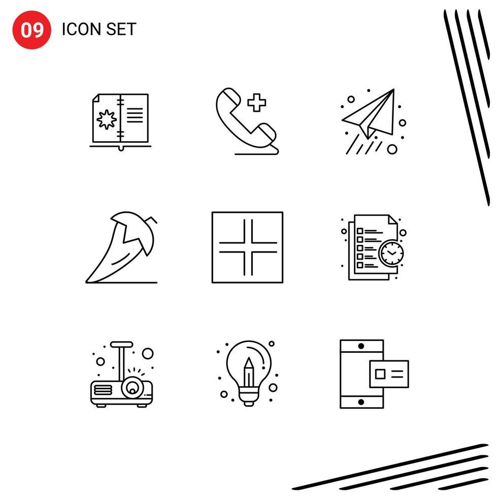 Stock Vector Icon Pack mit 9 Zeilen Zeichen und Symbolen für Bildschirmgemüse Papierpfeffer Lebensmittel editierbare Vektordesign-Elemente