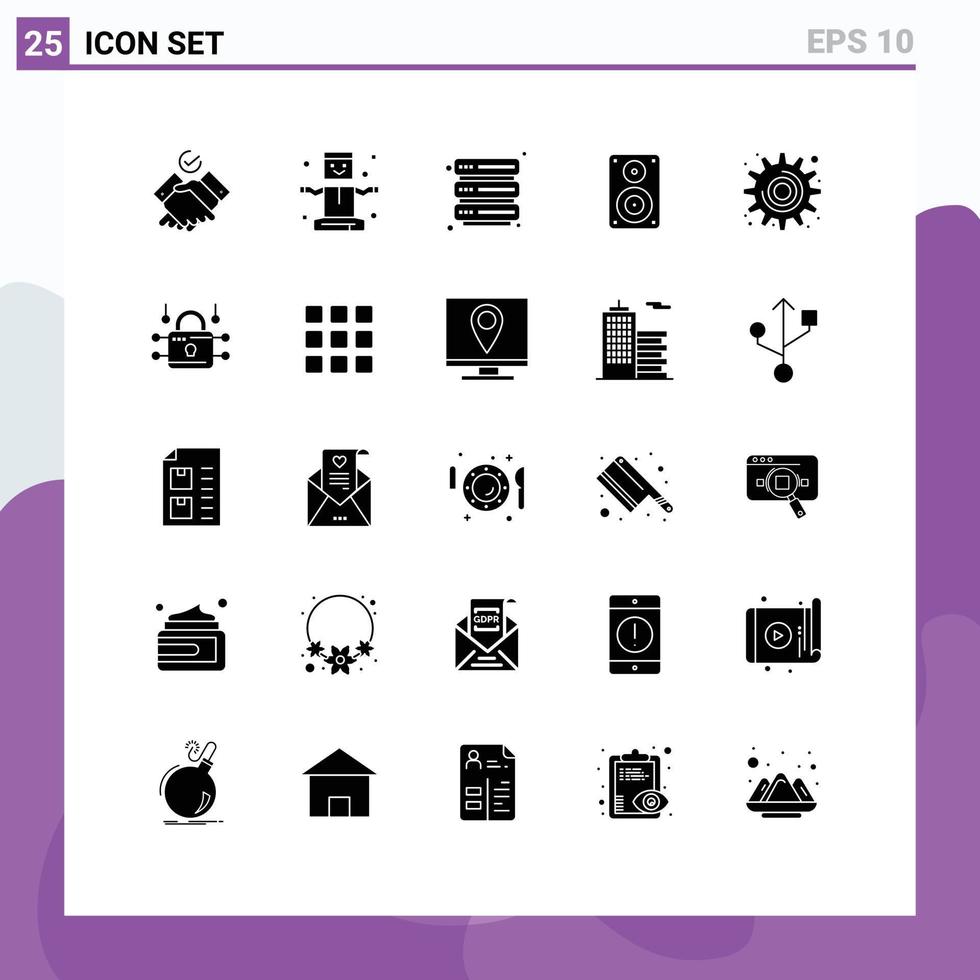 25 solides Glyphenpaket der Benutzeroberfläche mit modernen Zeichen und Symbolen von Einstellungen Cog-Server professionelle Lautsprecher editierbare Vektordesign-Elemente vektor