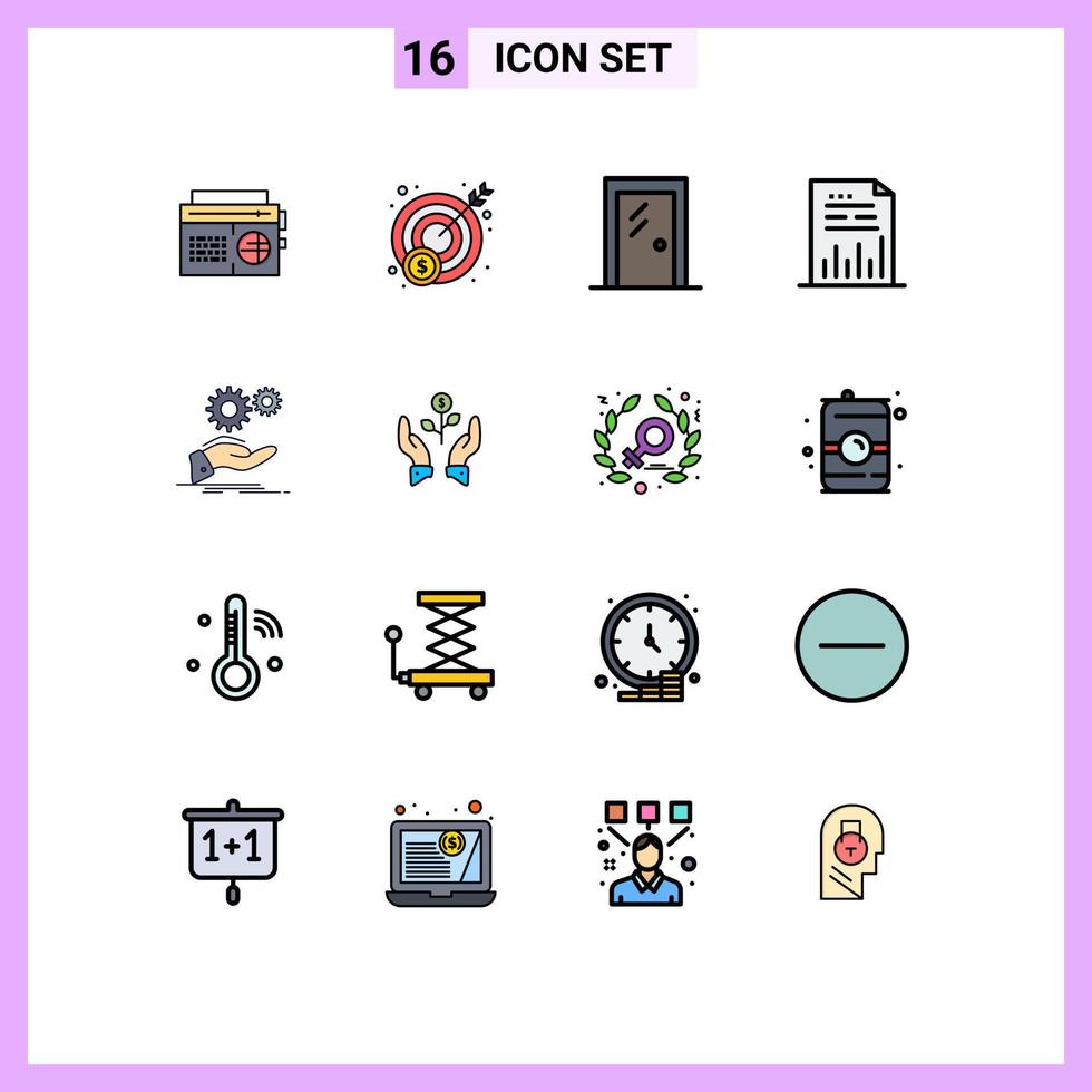 Satz von 16 flachen, farbgefüllten Vektorlinien auf Raster für Lösungsdatei Glastür Dokumentanalyse editierbare kreative Vektordesign-Elemente vektor