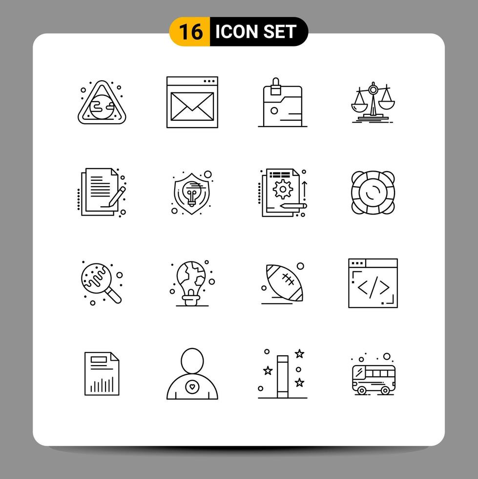 modern uppsättning av 16 konturer pictograph av kontrakt förlust post lag teknologi redigerbar vektor design element