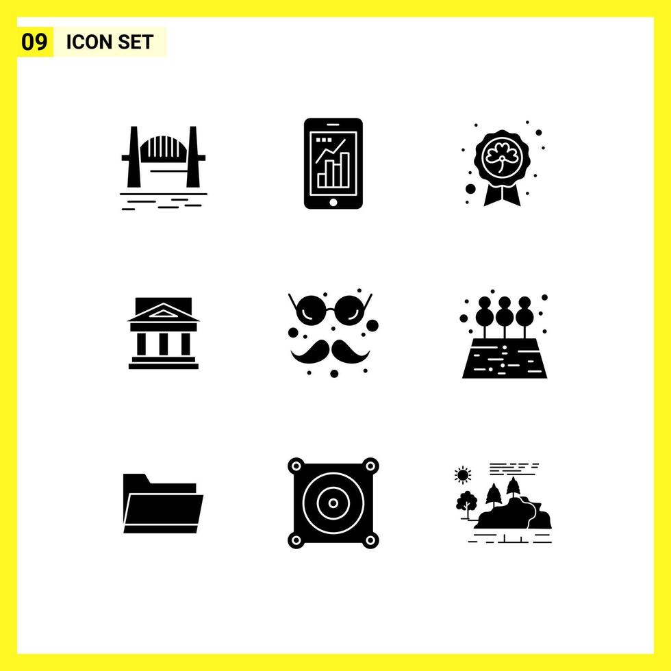 uppsättning av 9 modern ui ikoner symboler tecken för byggnad Bank mobil bricka patrick redigerbar vektor design element