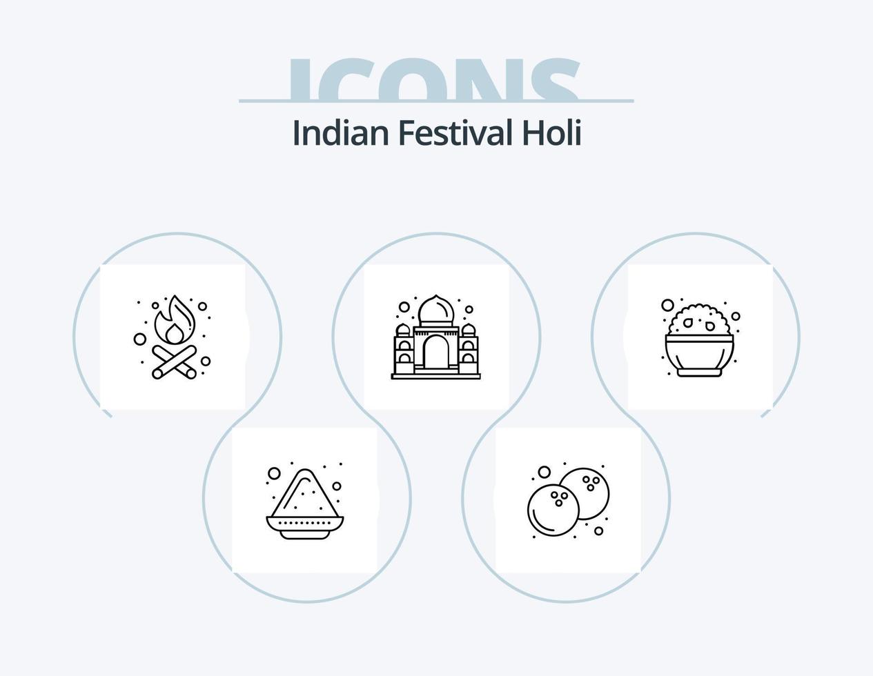 holi line icon pack 5 symboldesign. Indien. Rangoli. Pulver. Muster. Indien vektor