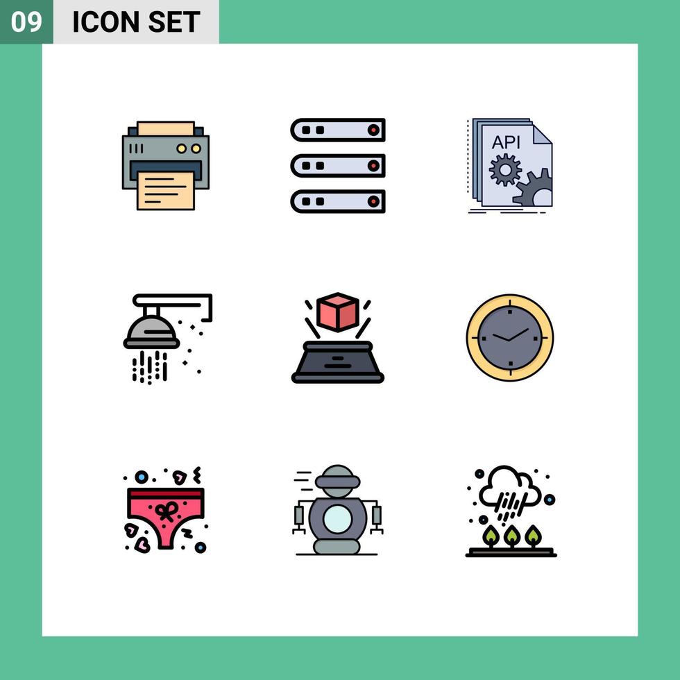 Satz von 9 Vektor-Fülllinien-Flachfarben auf Raster für Duschklempner-Server mechanische Entwickler editierbare Vektordesign-Elemente vektor