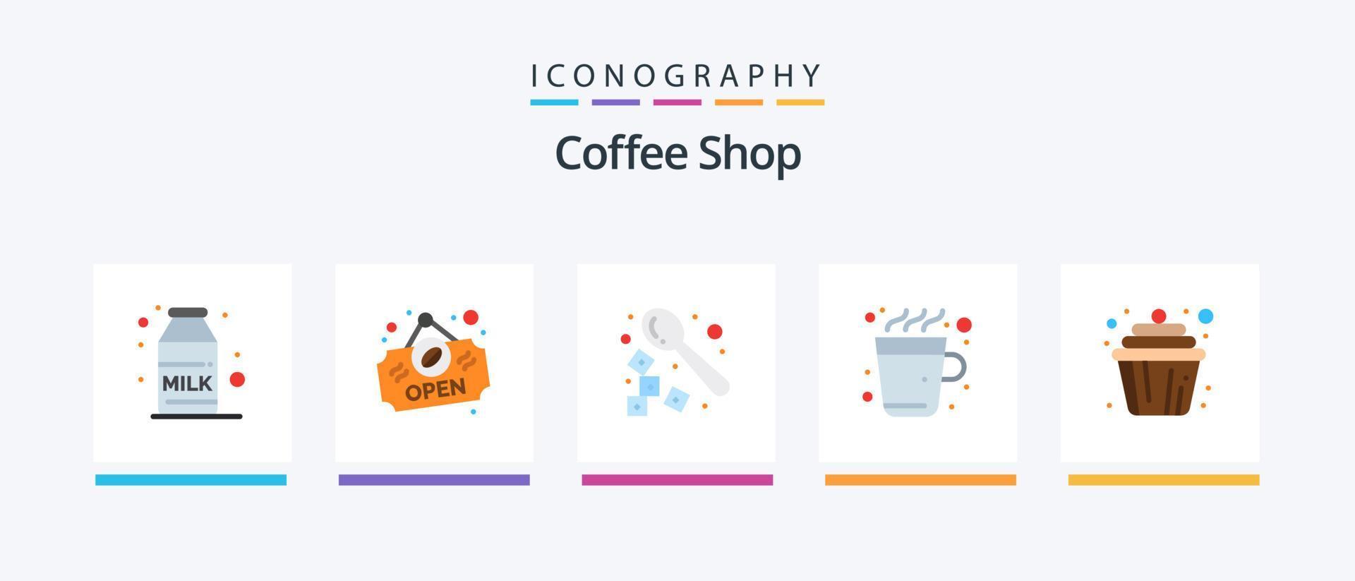 kaffe affär platt 5 ikon packa Inklusive muffin. kaka. dryck. cupcake. dryck. kreativ ikoner design vektor